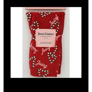 Juicy Couture Plush Throw Blanket Red Candy Cane Heart Holiday Fleece Soft 50x60